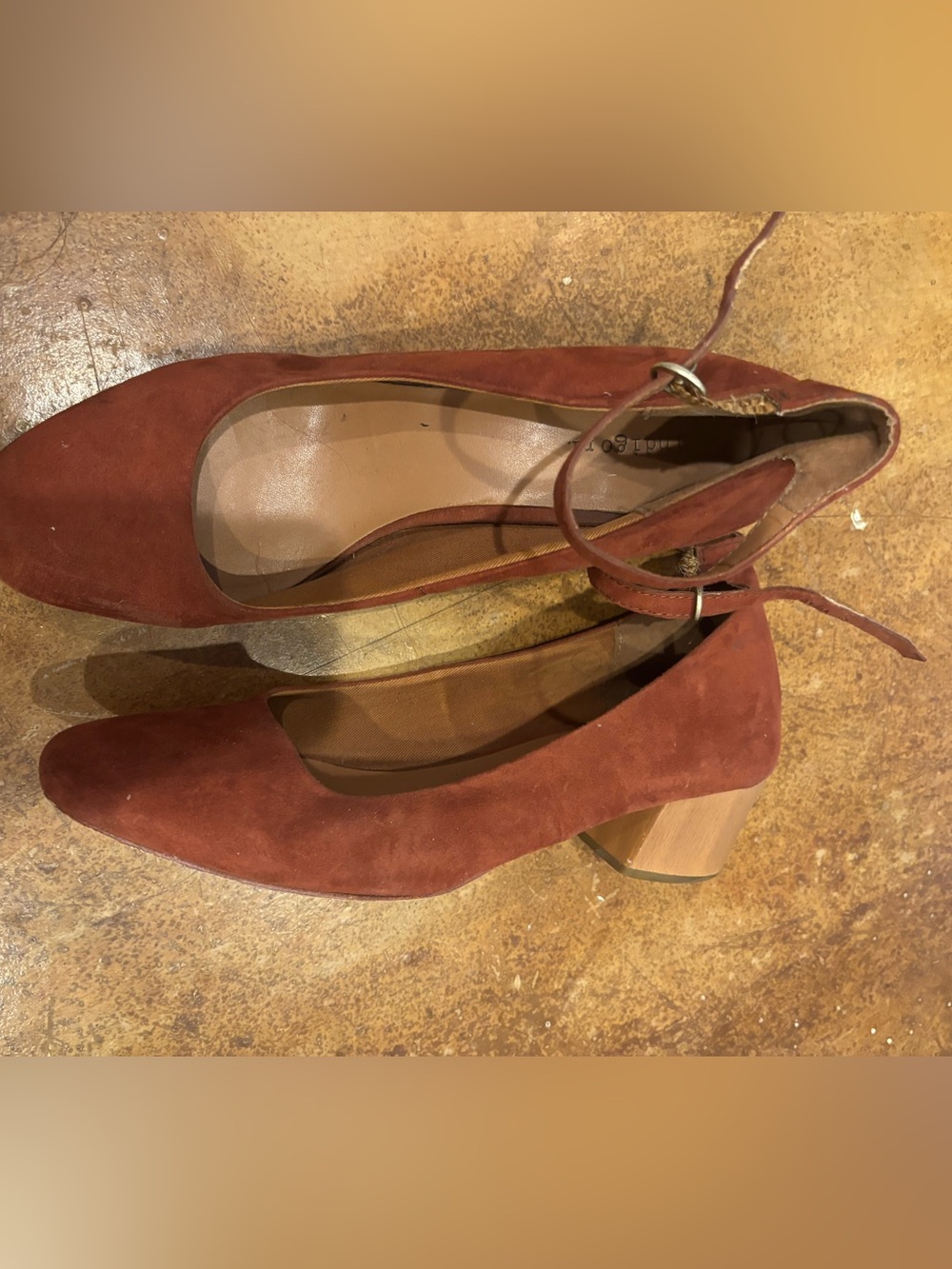 Indigo Rust Suede Ankle-Strap Block Heel Pumps